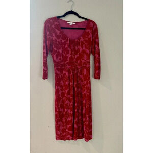 BODEN 100% LYOCELL RED AND PINK RUCHED WAIST JERSEY Modest DRESS Size 10R M0331